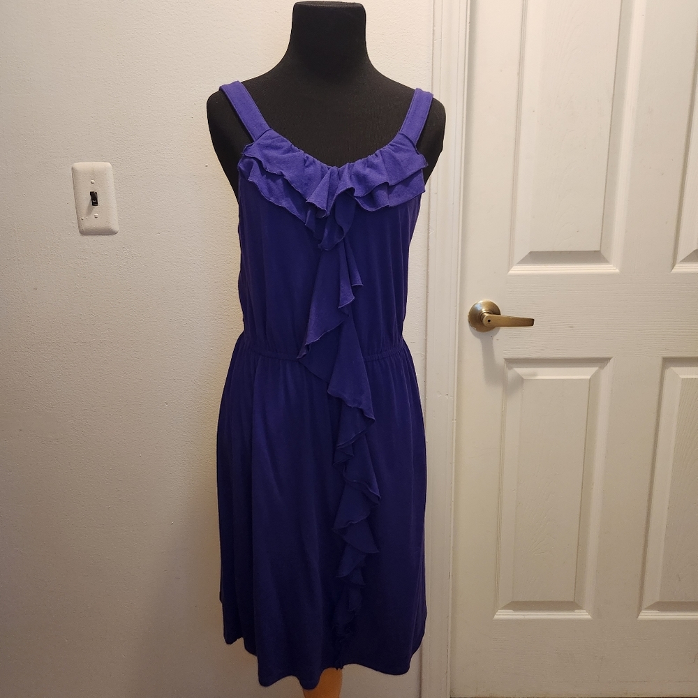 Express XSmall Tank Top Sleeveless Ruched Ruffle Blue Purple Sundress